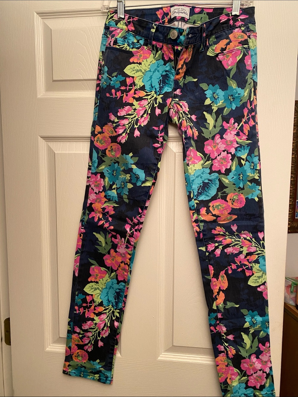 Aeropostale Navy Floral Skinny Jeans - Multicolor